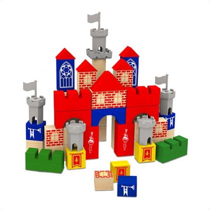 Imagem de Brinquedo de Montar Brincando de Engenheiro Castelo 80 Pçs Madeira Reflorestada 54621 Xalingo