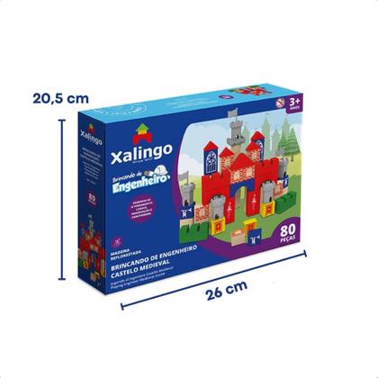 Imagem de Brinquedo de Montar Brincando de Engenheiro Castelo 80 Pçs Madeira Reflorestada 54621 Xalingo