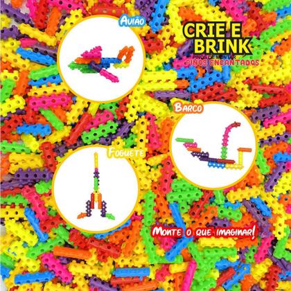 Imagem de Brinquedo de Montar Pinos Encantados Coloridos Blocos de Montar 100 peças - Crie e Brink