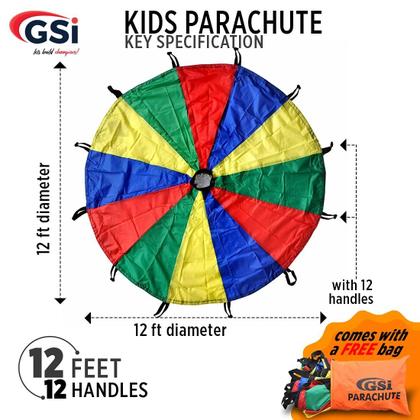 Imagem de Brinquedo de paraquedas Play Parachute GSi Kids Rainbow de 12 pés com bolsa