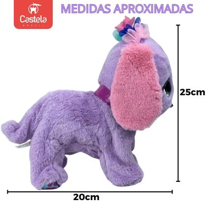 Imagem de Brinquedo de Pelúcia Cachorrinho Roxo Interativo Som Movimento Present Pets Castela