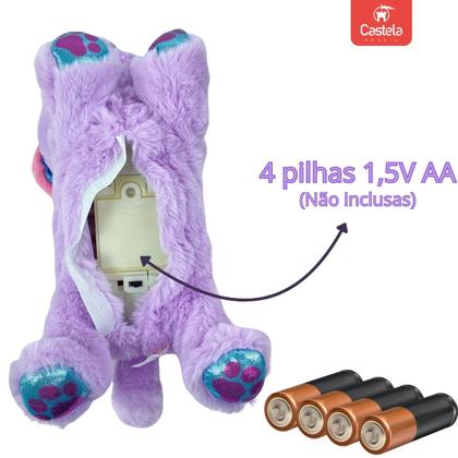 Imagem de Brinquedo de Pelúcia Cachorrinho Roxo Interativo Som Movimento Present Pets Castela