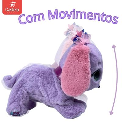 Imagem de Brinquedo de Pelúcia Cachorrinho Roxo Interativo Som Movimento Present Pets Castela