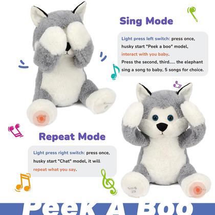 Imagem de Brinquedo de pelúcia Hopearl Peek A Boo Husky Interactive Singing Grey