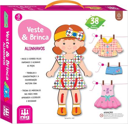 Imagem de Brinquedo Didático Veste & Brinca Alinhavo Pedagógico com 38 Peças em Madeira - Nig