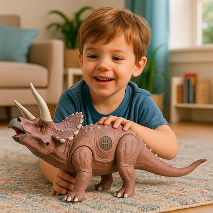 Imagem de Brinquedo Dinossauro Triceratops Com Som Movimento E Detalhes Realistas Para Crianças