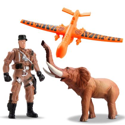 Imagem de Brinquedo Educativo Animal Safety Com Avião Soldado E Elefante Para Proteger A Natureza