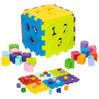 Imagem de Brinquedo Educativo Cubo Didático Formas e Numeros Encaixe Menino E Menina