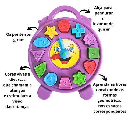 Imagem de Brinquedo Educativo De Encaixar Para Bebe Relogio Didatico Com Formas Geometricas