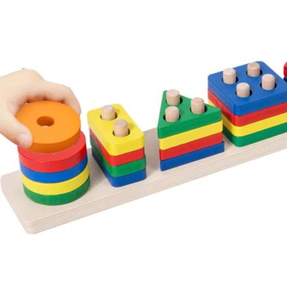 Imagem de Brinquedo Educativo de Encaixe Madeira Brinquedo de Bebê Brinquedo Pedagógico de Formas Geométricas