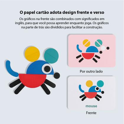 Imagem de Brinquedo Educativo De Madeira Quebra Cabeça Infantil Montessori 36 Blocos E 60 Cartas
