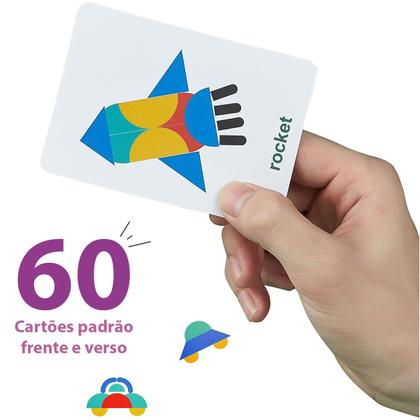 Imagem de Brinquedo Educativo De Madeira Quebra Cabeça Infantil Montessori 36 Blocos E 60 Cartas