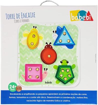 Imagem de Brinquedo educativo em madeira torre de encaixe cores e formas 6035 - babebi