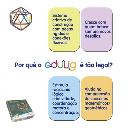 Imagem de Brinquedo Educativo Geométrico Edulig  Poliedros - monte 15 diferentes poliedros e polígonos de até 12 lados