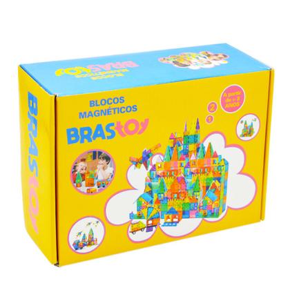Imagem de Brinquedo Educativo Infantil Bloco de Montar Magnético 65 ou 130 Peças Coloridas C/ Bolsa de Armazenamento