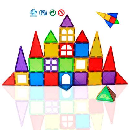 Imagem de Brinquedo Educativo Infantil Bloco de Montar Magnético 65 ou 130 Peças Coloridas com Bolsa de Armazenamento