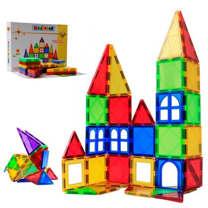 Imagem de Brinquedo Educativo Infantil Bloco de Montar Magnético 65 ou 130 Peças Coloridas com Bolsa de Armazenamento