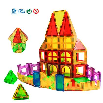 Imagem de Brinquedo Educativo Infantil Bloco de Montar Magnético 65 ou 130 Peças Coloridas com Bolsa de Armazenamento