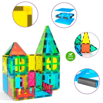 Imagem de Brinquedo Educativo Infantil Bloco de Montar Magnético 65 ou 130 Peças Coloridas Com Bolsa de Armazenamento Brastoy
