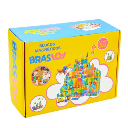 Imagem de Brinquedo Educativo Infantil Bloco de Montar Magnético 65 ou 130 Peças Coloridas com Bolsa de Armazenamento