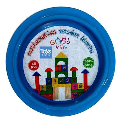 Imagem de Brinquedo Educativo Madeira Balde Com 40 Blocos Alfabeto Castelo Blocos