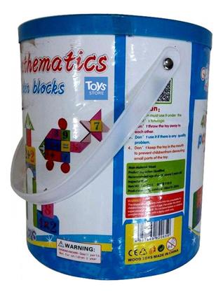 Imagem de Brinquedo Educativo Madeira Balde Com 40 Blocos Alfabeto Castelo Blocos