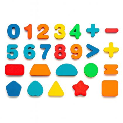 Imagem de Brinquedo Educativo Madeira Tabuleiro De Encaixe Infantil Com Números E Formas Coloridas