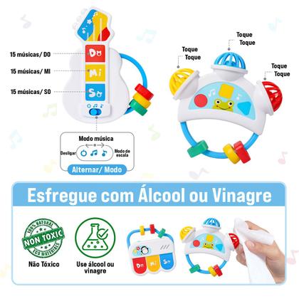 Imagem de Brinquedo Educativo para Bebê Mordedor 5 em 1 Chocalho Carrinho Violão Celular Piano Sensorial Montessori
