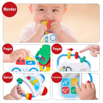 Imagem de Brinquedo Educativo para Bebê Mordedor 5 em 1 Chocalho Carrinho Violão Celular Piano Sensorial Montessori