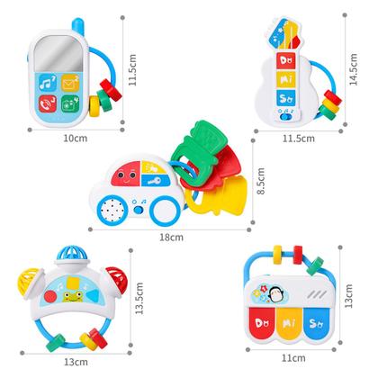 Imagem de Brinquedo Educativo para Bebê Mordedor 5 em 1 Chocalho Carrinho Violão Celular Piano Sensorial Montessori