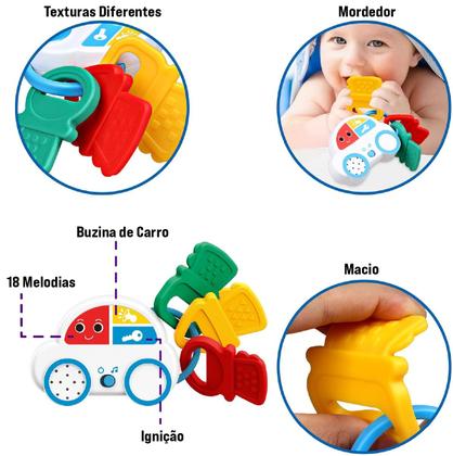 Imagem de Brinquedo Educativo para Bebê Mordedor 5 em 1 Chocalho Carrinho Violão Celular Piano Sensorial Montessori