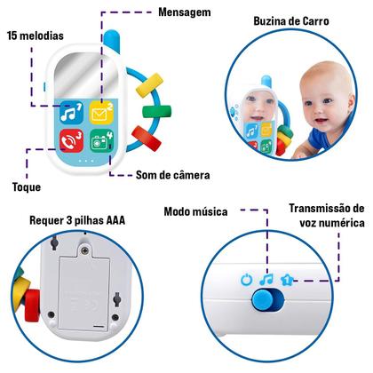 Imagem de Brinquedo Educativo para Bebê Mordedor 5 em 1 Chocalho Carrinho Violão Celular Piano Sensorial Montessori