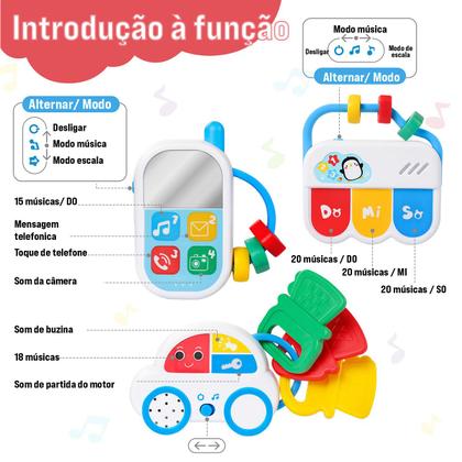 Imagem de Brinquedo Educativo para Bebê Mordedor 5 em 1 Chocalho Carrinho Violão Celular Piano Sensorial Montessori