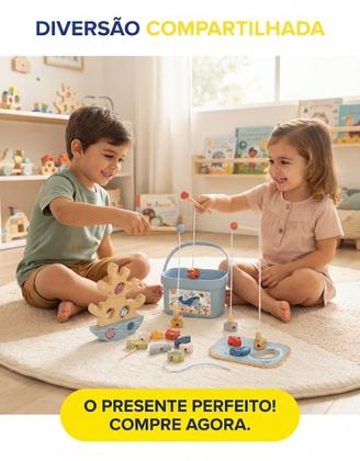 Imagem de Brinquedo Educativo Pesca Montessori Madeira Fundo do Mar