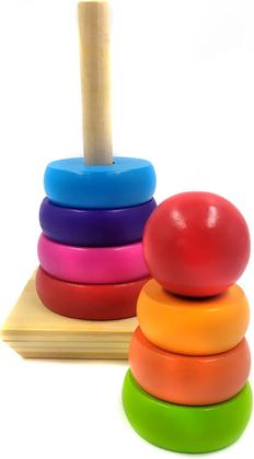 Imagem de Brinquedo Educativo Pirâmide Madeira 9 Peças Modelo Grande 19cm