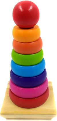 Imagem de Brinquedo Educativo Pirâmide Madeira 9 Peças Modelo Grande 19cm