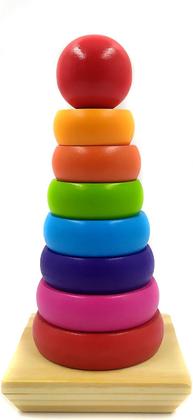 Imagem de Brinquedo Educativo Pirâmide Madeira 9 Peças Modelo Grande 19cm