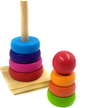 Imagem de Brinquedo Educativo Pirâmide Madeira 9 Peças Modelo Grande 19cm