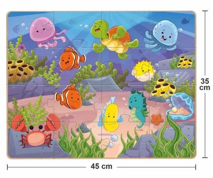 Imagem de Brinquedo Educativo Quebra Cabeça Gigante de Madeira Infantil Educativo Aquário 16 peças Nig