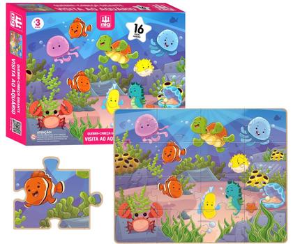 Imagem de Brinquedo Educativo Quebra Cabeça Gigante de Madeira Infantil Educativo Aquário 16 peças Nig