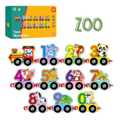 Imagem de Brinquedo Educativo Trem Numérico de Madeira com Animais, Zoo ou Dino