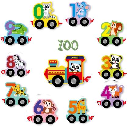 Imagem de Brinquedo Educativo Trem Numérico de Madeira com Animais, Zoo ou Dino