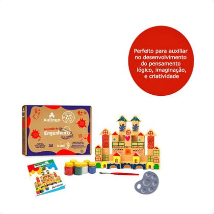 Brinquedo Engenheiro Eco Paint 122 Peças com 6 Tintas Guache e 1 Pincel Educativo Pintura Madeira Xalingo - 52780 Imagem de Brinquedo Engenheiro Eco Paint 122 Peças com 6 Tintas Guache e 1 Pincel Educativo Pintura Madeira Xalingo - 52780