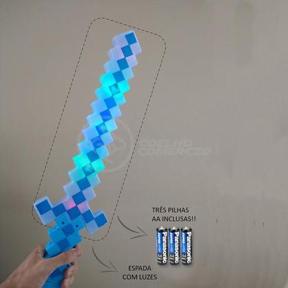 Imagem de Brinquedo Espada Pixel Ninja Steve 58cm Diamante com Som e Luz, Pilha Incluso - Azul 22