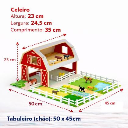 Imagem de Brinquedo fazenda madeira 10 animais celeiro estabulo fazendinha mdf educativo portatil