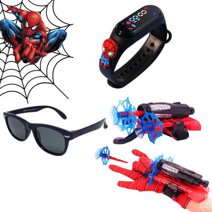 Imagem de Brinquedo Homem Aranha Luva Lança Teia Com Óculos e Relógio