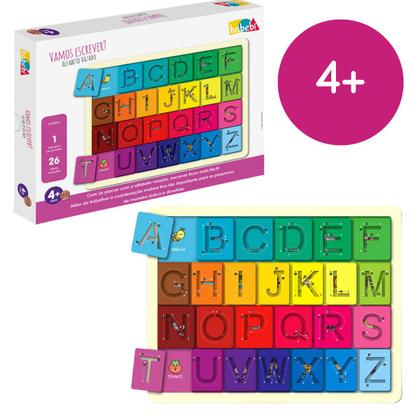 Imagem de Brinquedo Infantil Alfabetização Letras Vazadas Madeira Escrita