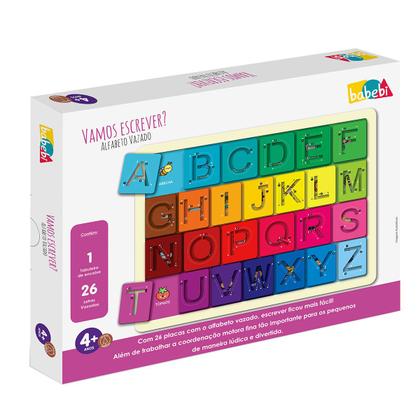 Imagem de Brinquedo Infantil Alfabetização Letras Vazadas Madeira Escrita