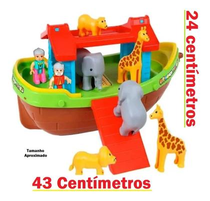 Imagem de Brinquedo Infantil Arca de Noé para Montar com 2 Bonequinhos e 6 Animais