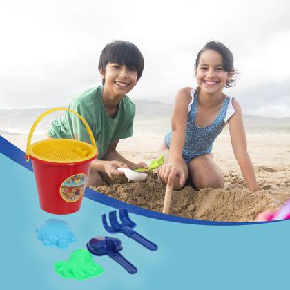 Imagem de Brinquedo Infantil Balde De Praia Com Pá Rastelo Forminhas